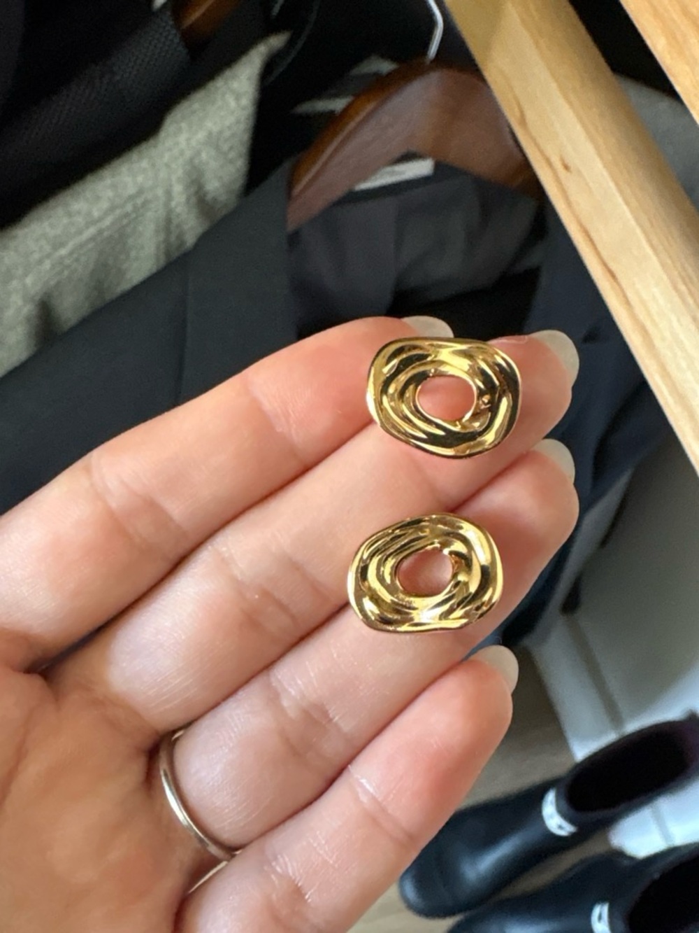 Polished Gold Organic Loop Stud Earrings - Women Jewelry